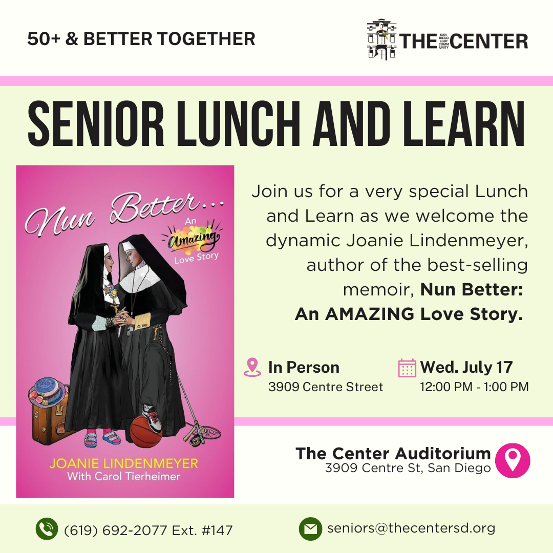 <a href="https://thecentersd.org/events/senior-lunch-learn-joanie-lindenmeyer/">Learn more</a>